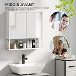 Armoire murale salle de bain avec miroir, meuble salle de bain, 2 portes miroir, étagère ouverte 60 x 16 x 60 cm blanc