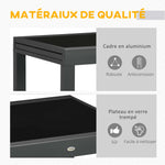 Table Extensible de Jardin Grande Taille dim. dépliées 160 x 80 x 75 cm Aluminium Gris foncé Plateau Verre trempé Noir
