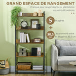 Étagère bibliothèque Style Industriel incliné 5 Niveaux 70L x 35l x 150H cm