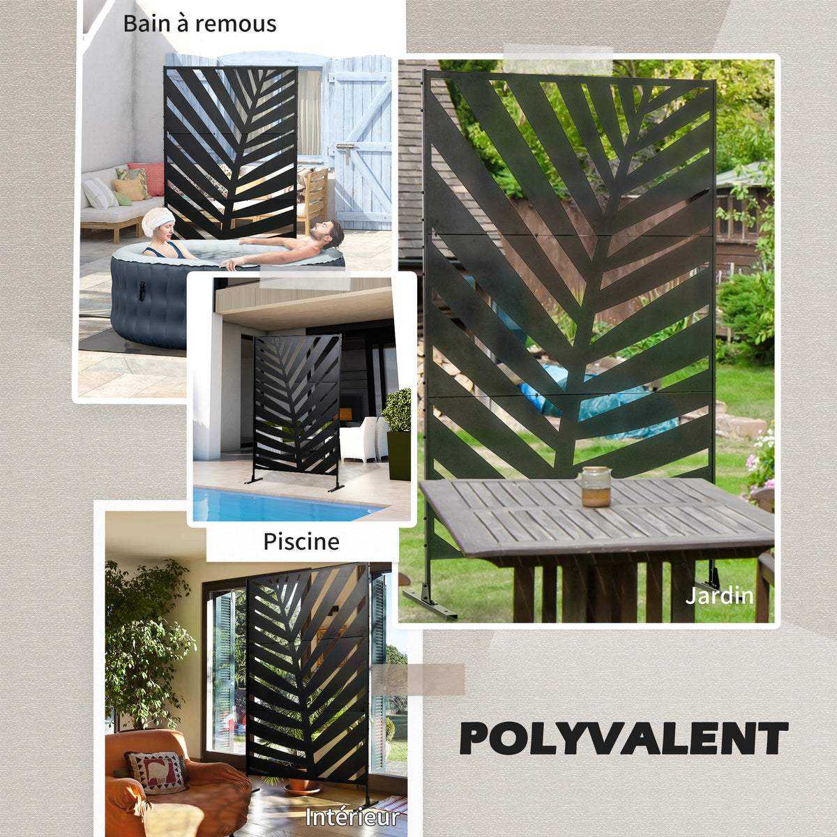 Paravent séparateur de jardin balcon décoratif extérieur à motif végétal en acier 122 x 45 x 198 cm noir