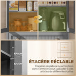 Buffet meuble cuisine rangement armoire de cuisine 4 portes dont 2 portes vitrées et 1 tiroir étagères réglables - gris