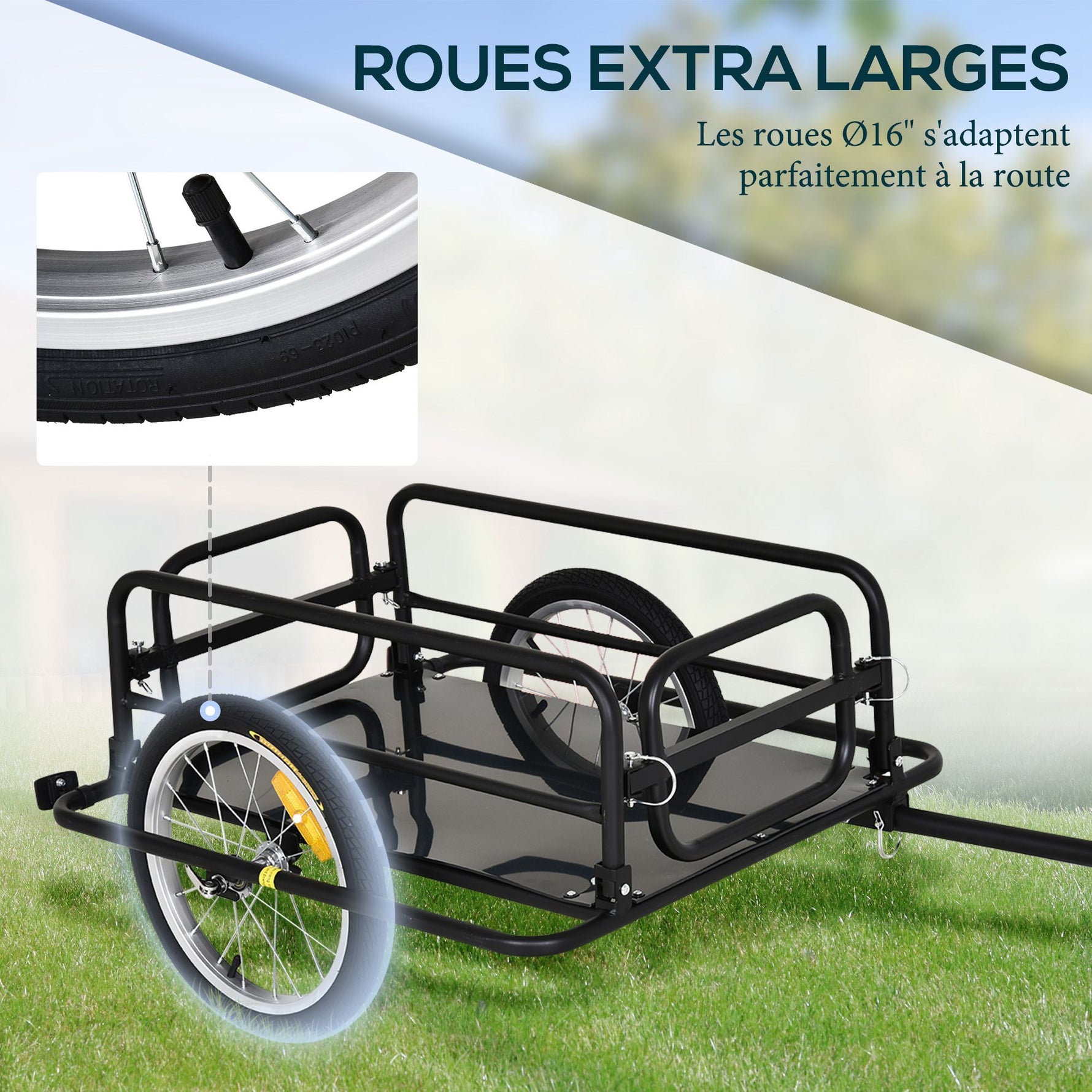 Remorque vélo remorque de transport pour vélo 70L 139L x 71,5l x 49H cm barre d'attelage universelle acier noir