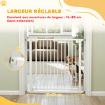 Barrière de sécurité pour chiens et bébés 76 à 80 cm avec extension fixation par pression sans perçage 76 à 80cm blanc