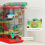 Cage pour hamster souris petit animaux rongeur avec tunnel mangeoire roue jouet 47 x 30 x 59 cm rouge