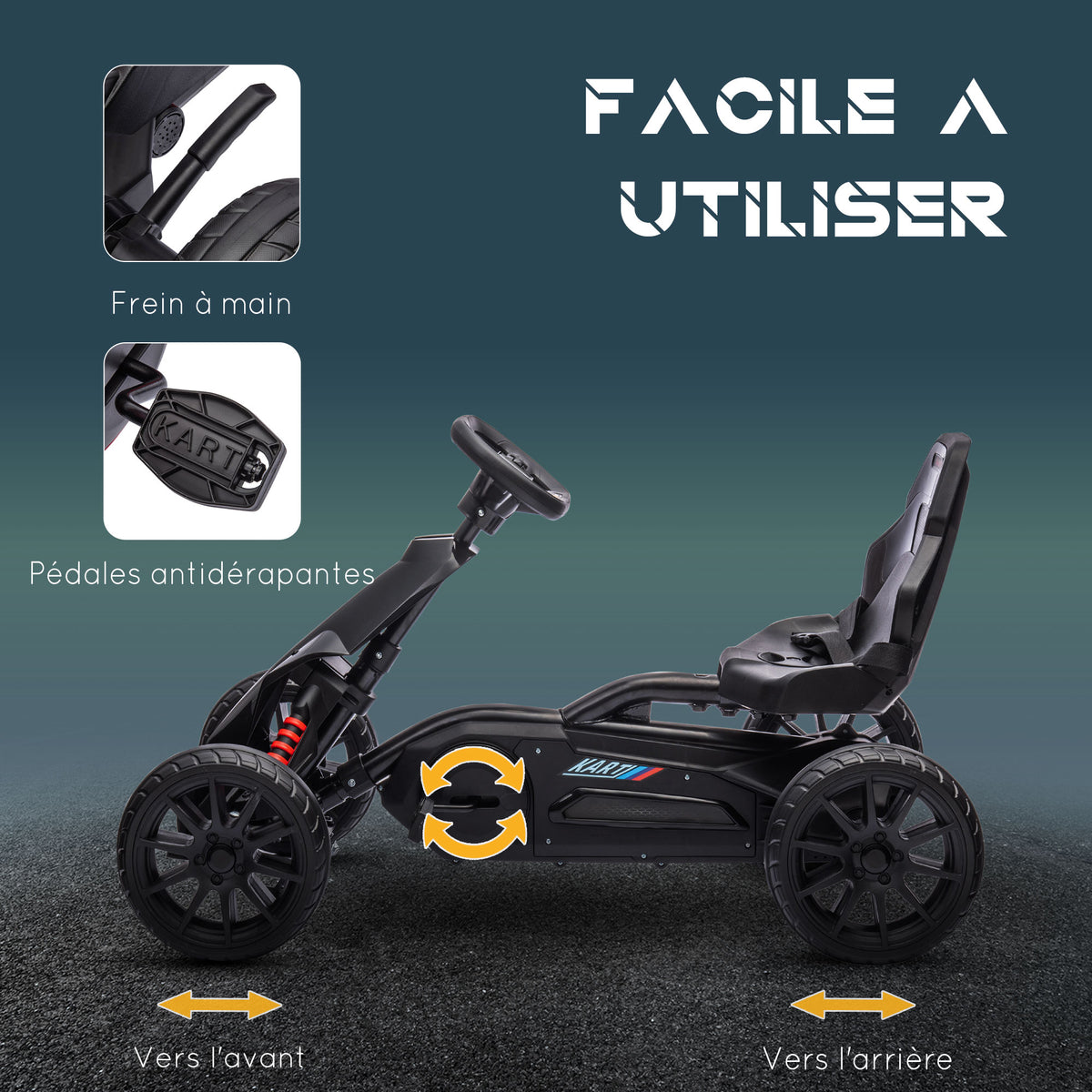 Kart à pédales pour enfants avec siège ajustable 4 positions et roues en EVA 100 x 58 x 58,5 cm noir