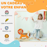 Cheval à bascule pour enfants, lion jouet à bascule bébé en bois avec guidon et base stable, 59 x 27 x 43 cm, orange