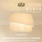 Suspension Luminaire Élégante à Double Abat-Jour, Rosace Dorée, Câble Réglable, Ampoule Non Incluse E14 40 W, Blanc