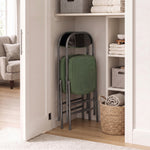 Lot de 2 chaises pliantes chaises de salle à manger portables avec assises et dossiers rembourrés en velours côtelé vert