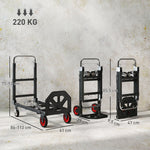 2-en-1 Orga erabilgarria, 220 kg-ko karga-ahalmena, tolesgarria, altzairuzko plataforma-orga, helduleku erregulagarria, 360°-ko gurpilak, 112x41x92 cm, beltza