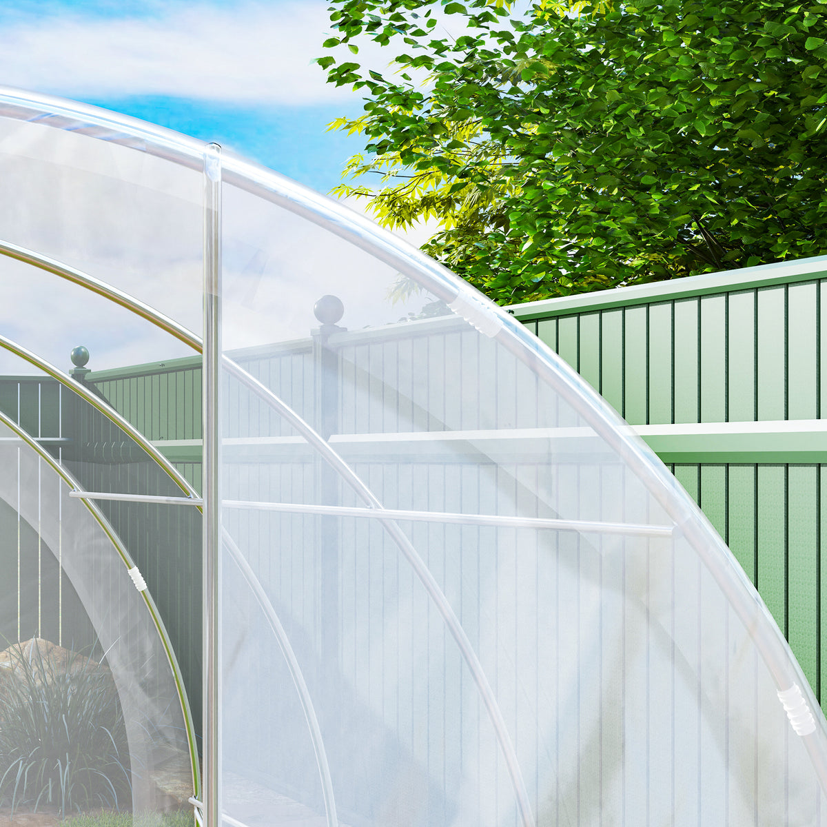 Serre de jardin tunnel 3 x 3 x 2 m 9 m² avec porte à charnières bâche en PE 150 g/m² pour Légumes Plantes Fleurs