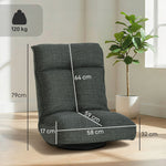 Fauteuil de sol pliable pivotant à 360°, chaise de sol rembourré avec dossier réglable en 5 positions, 58x107x79cm, gris