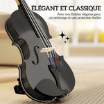 Violon 4/4 Ensemble de Violon en Bois Massif pour Adultes et Débutants avec Étui Léger et Portable 60 x 21 cm Noir
