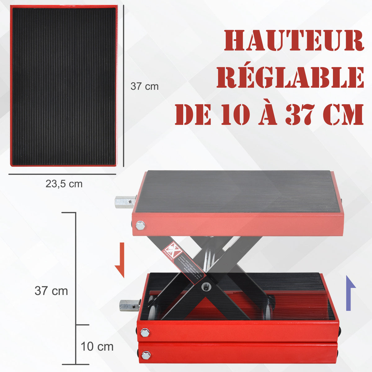 Motorfiets schaarlift 500 kg, hefhoogte 10-37 cm - Stalen motorlift met antislip-platform - Offroad-werkplaatsstandaard voor onderhoud, rood