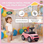 Porteur enfants voiture sous licence Land Rover, véhicule à pousser, klaxon, sons de moteur, rangement sous siège, rose