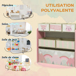 Doppelseitige Staffelei mit Papierrolle, 2 Körben + Spielzeugschrank mit 6 Aufbewahrungsboxen, 63 x 30 x 66 cm, rosa