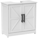 Meuble sous lavabo, meuble de salle de bain avec 2 portes magnétiques style grange et étagères, 60 x 30 x 60 cm, blanc