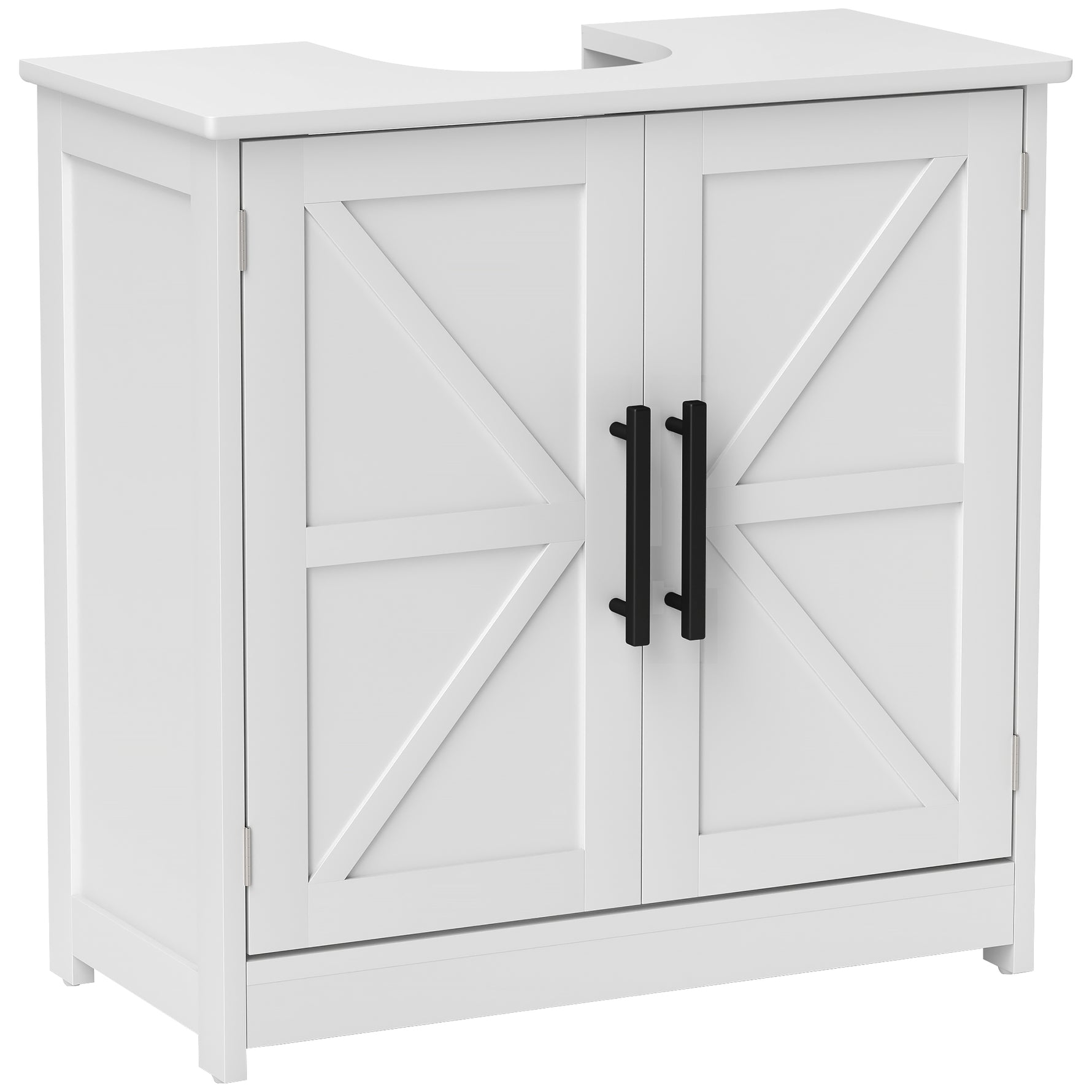 Meuble sous lavabo, meuble de salle de bain avec 2 portes magnétiques style grange et étagères, 60 x 30 x 60 cm, blanc