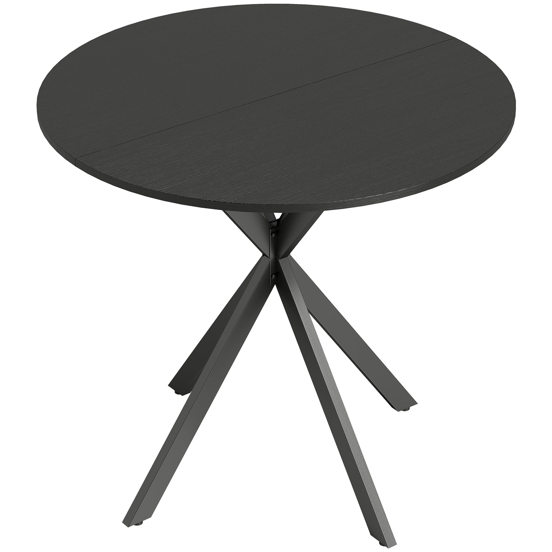 Table à Manger Ronde pour 2 Personnes avec Plateau Aspect Bois et Piètement Croisé en Acier, Noir