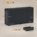 Buffet meuble de rangement 2 tiroirs coulissants 4 portes étagère réglable panneaux de particules 140 x 36 x 74 cm noir