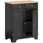 Meuble de rangement buffet salon avec placards, 2 tiroirs et étagères réglables, 68x40,3x85cm, noir et bois naturel