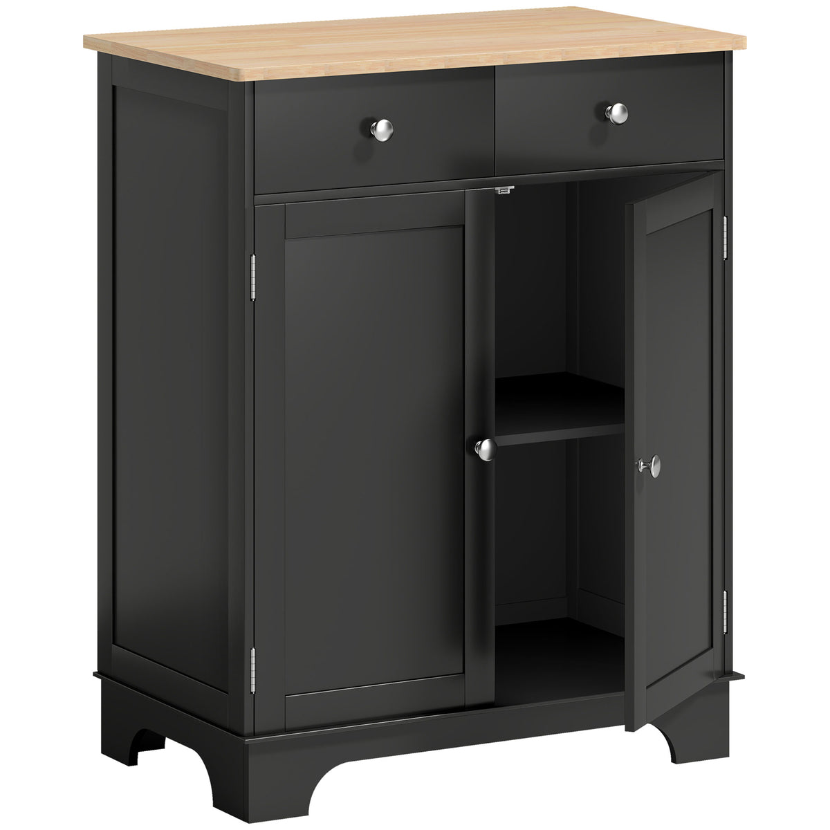 Meuble de rangement buffet salon avec placards, 2 tiroirs et étagères réglables, 68x40,3x85cm, noir et bois naturel