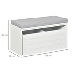 Banc de Rangement avec Coussin Gris - Meuble à Chaussures - Banc à Chaussures avec Grand tiroir Double Compartiment - MDF Blanc