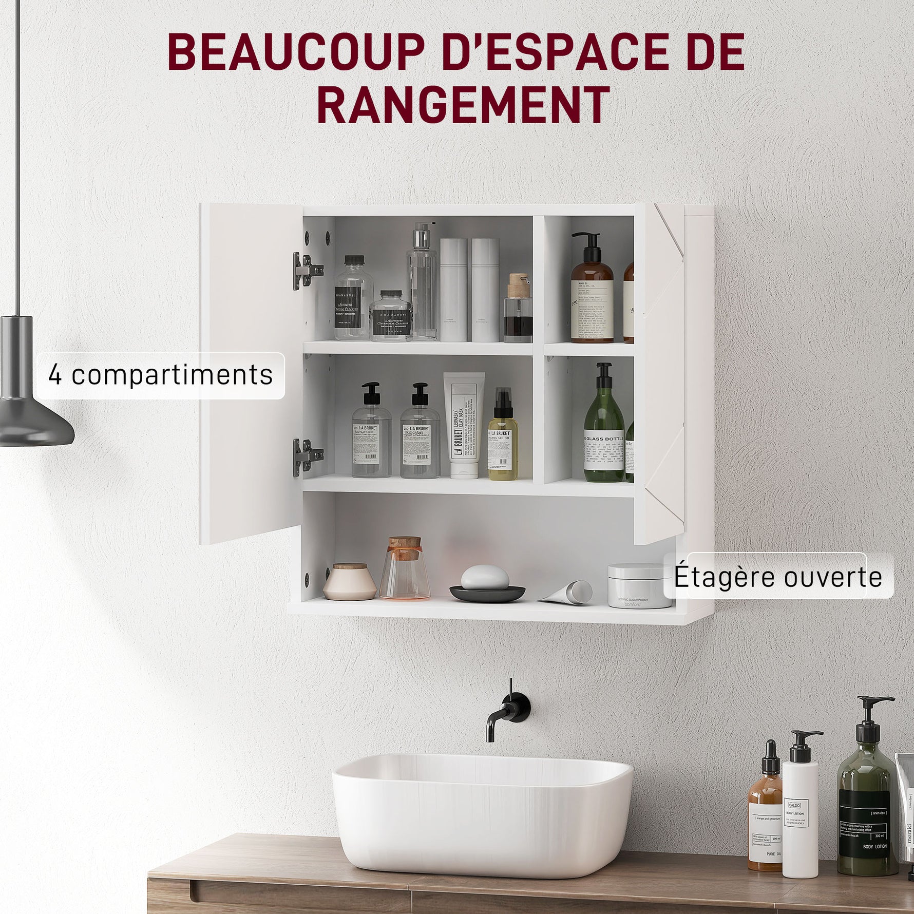 Armoire murale miroir de salle de bain placard de rangement 2 portes 55 x 17 x 55 cm blanc