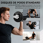 Ensemble d'haltères 2-en-1 20kg poids réglable kit haltères musculation barre d'extension poignée antidérapante noir