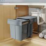 Poubelle cuisine, poubelle sous évier coulissante encastrable avec 2 x 20 L compartiments amovibles, 52x33,5x41cm, gris