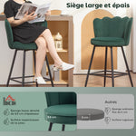 Lot de 2 tabourets de bar, chaises de bar avec dossier et repose-pieds, pieds en acier, 54 x 55 x 97 cm, vert foncé