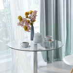 Ronde eettafel voor 2 personen, moderne keukentafel met blad van gehard glas en stalen onderstel, zilverkleurig