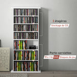 Rangements pour CD et DVD avec 8 compartiments et 6 étagères réglables, capacité max. 360 CD/185 DVD et Blu-ray, blanc