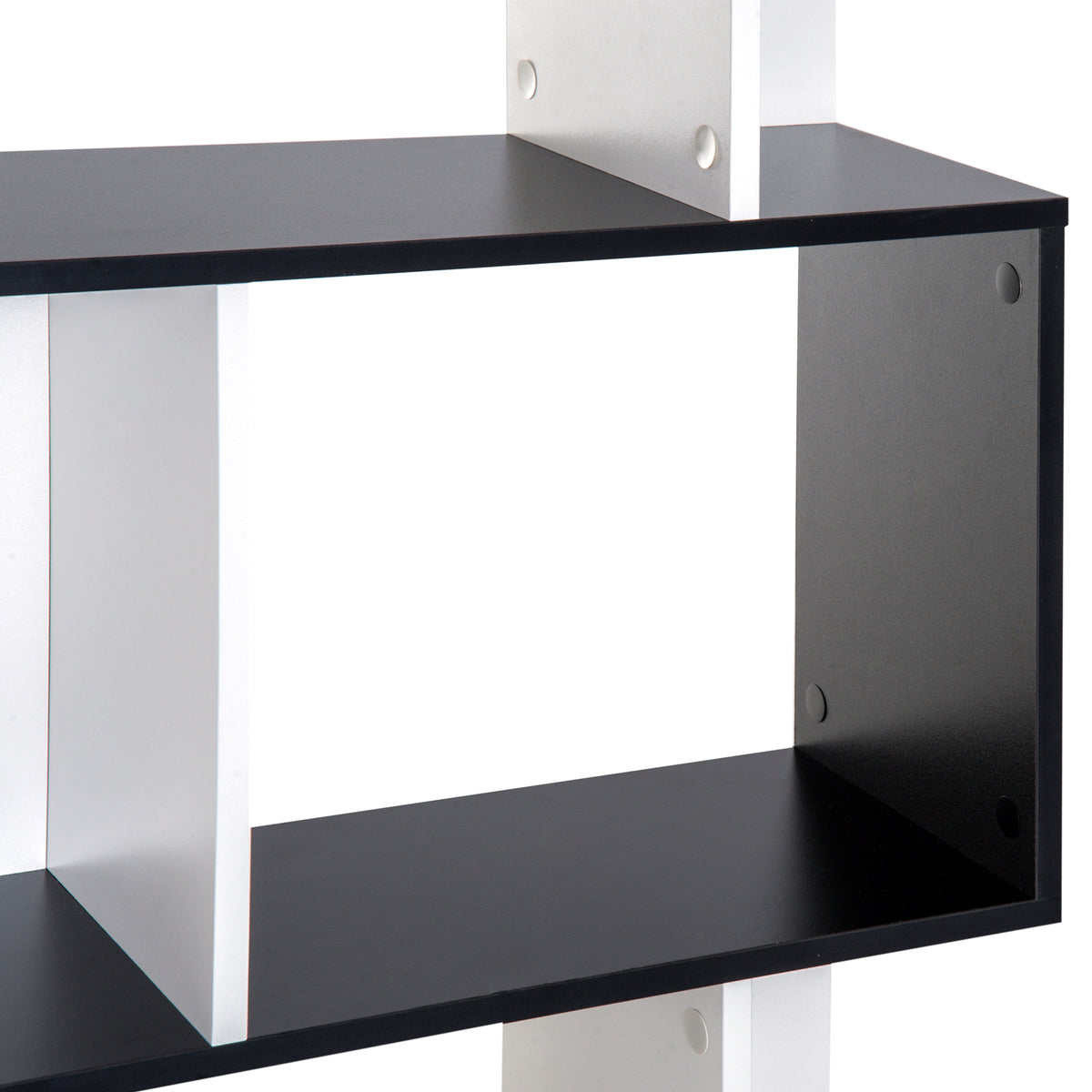 Bibliothèque à 5 niveaux, meuble de rangement en forme de S avec étagères, étagère de rangement pour salon, chambre bureau, 60 x 24 x 148 cm, noir, blanc
