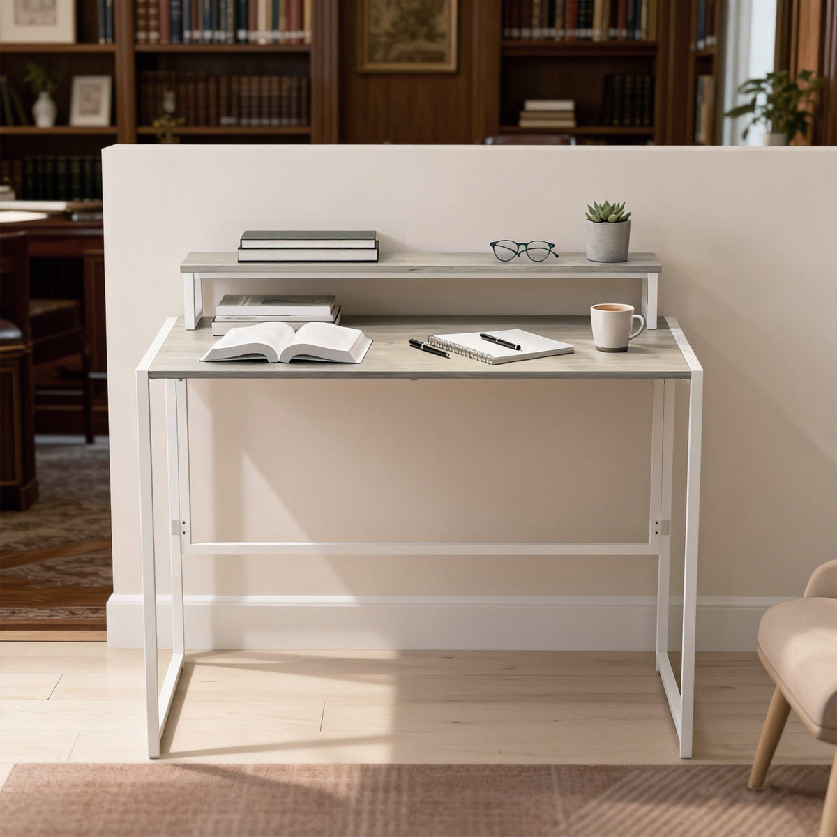 Bureau d'ordinateur pliable avec support d'écran, pour chambre, petits espaces, 100 x 48 x 87,5 cm, bois naturel