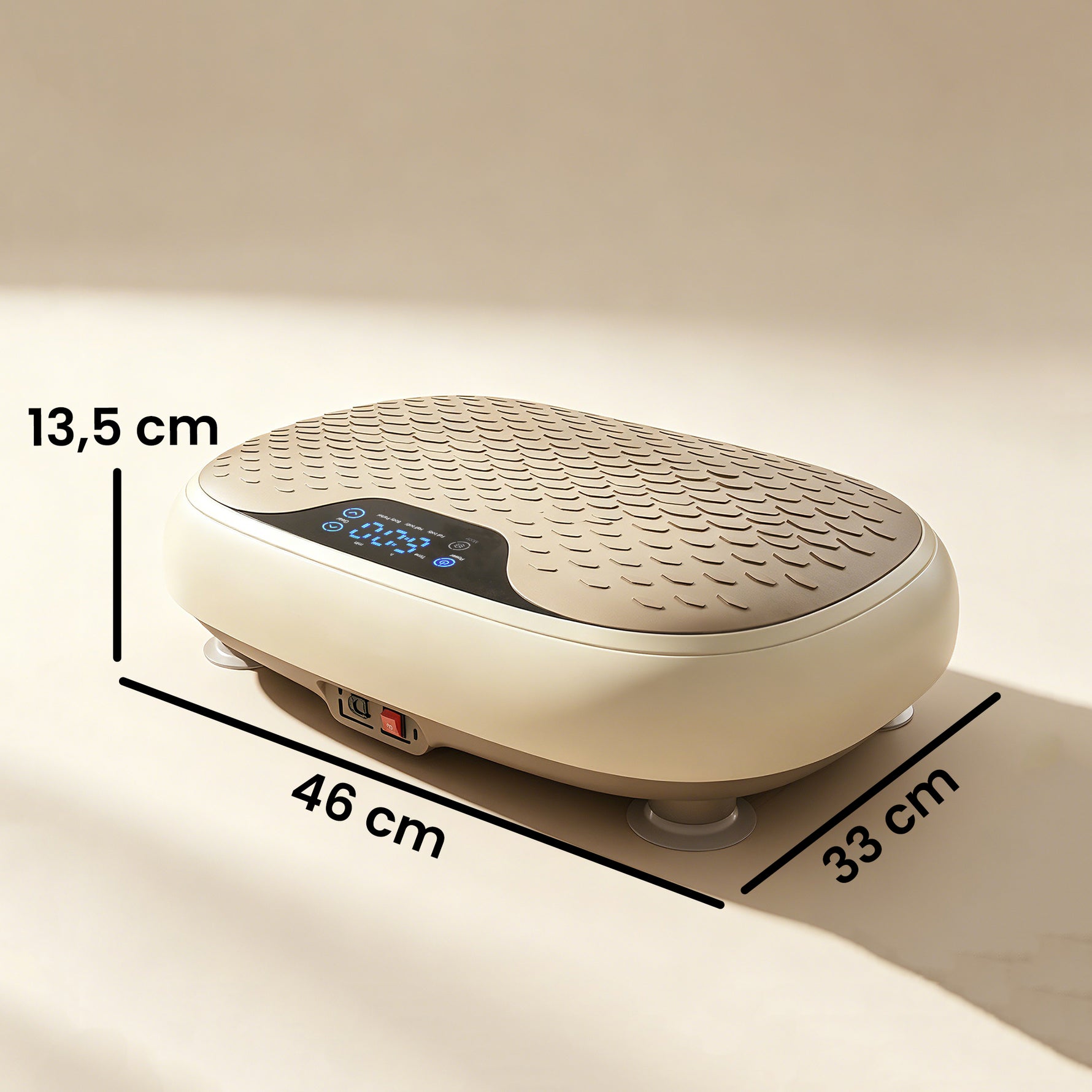 Plateforme Vibrante, 20 Niveaux de Vitesse, 3 Programmes, Écran LED et Télécommande, 46 x 33 x 13,5 cm, Beige