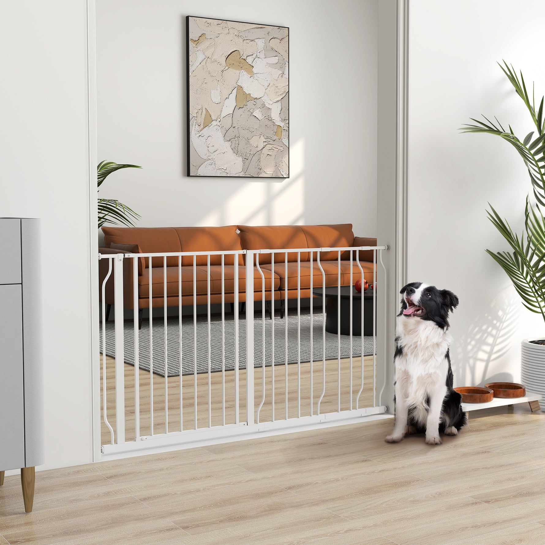Barrière de sécurité chien barrière extensible 75-145 x 76 cm barrière escaliers couloirs portes sans perçage en acier et ABS blanc