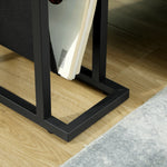 Table d'appoint étroite, bout de canapé en métal avec porte-revues et plateau en verre trempé, 40 x 18 x 55,5 cm, noir