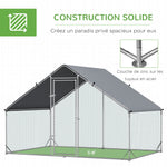 Enclos pour Poules XXL 6 m² - Grand Parcours Extérieur en Acier Galvanisé 3x2x2m - Volière de Jardin Anti-renard avec Bâche de Toit pour 4-6 Poules, Canards ou Lapins, Gris