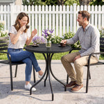 Table de Bistrot Ronde Ø 66 cm en Acier Galvanisé avec Plateau à Lattes pour Terrasse, Balcon, Noir