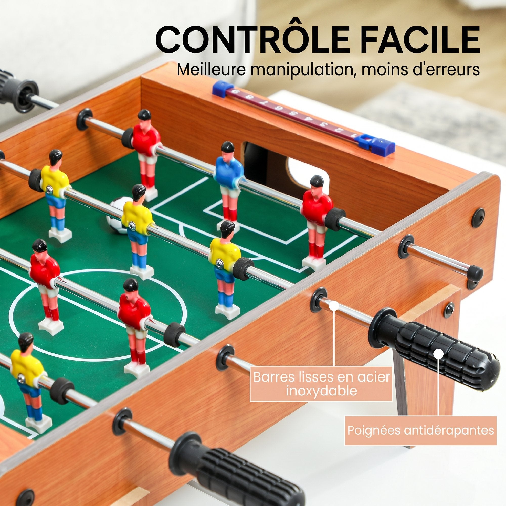 Mini Tabletop Foosball Game with Scoreboards and 2 Balls 50.6x50.5x18cm Natural Wood Finish