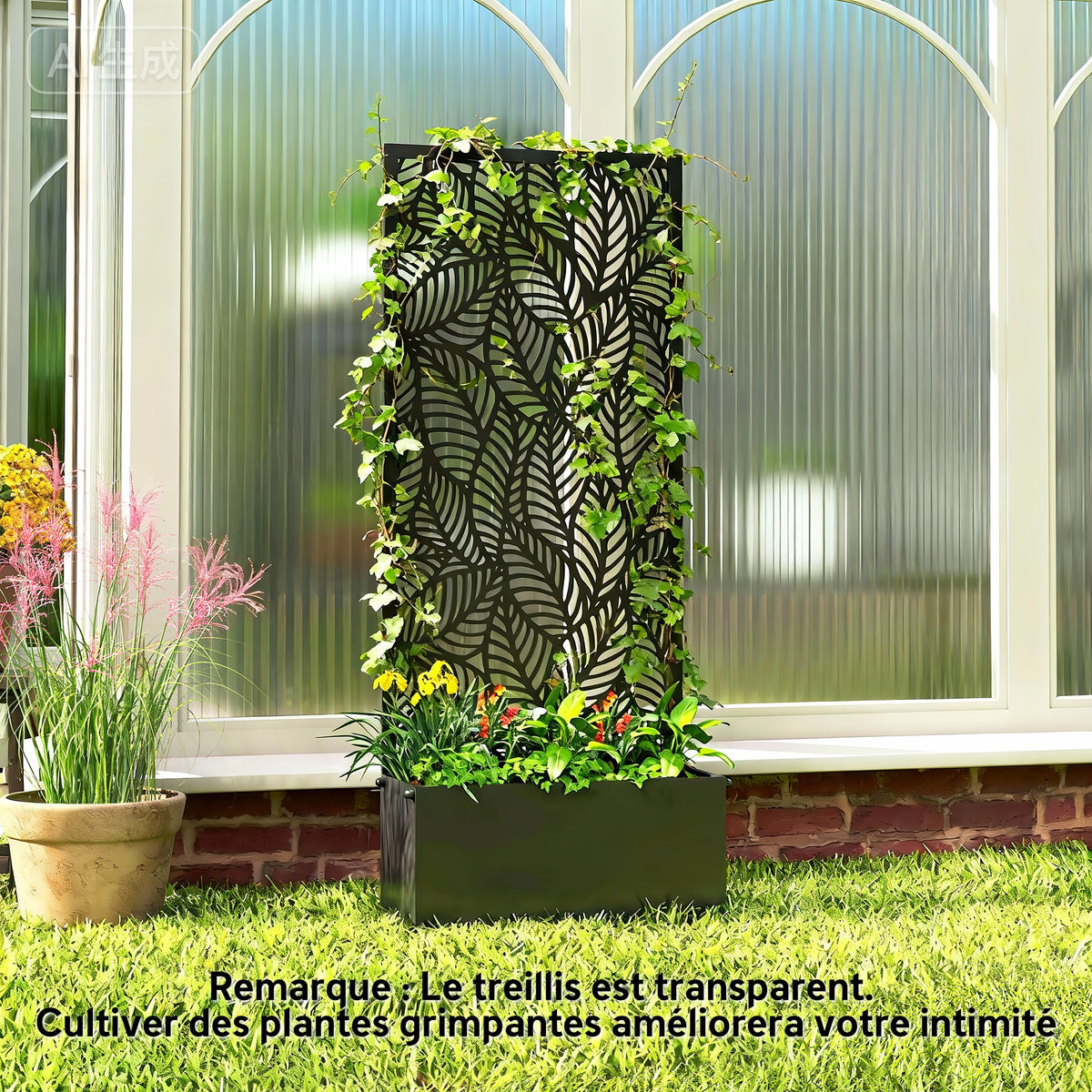 Jardinière avec treillis, bac à fleurs, avec brise-vue, pour plantes grimpantes, métal, 45 x 21,5 x 110 cm, noir-6
