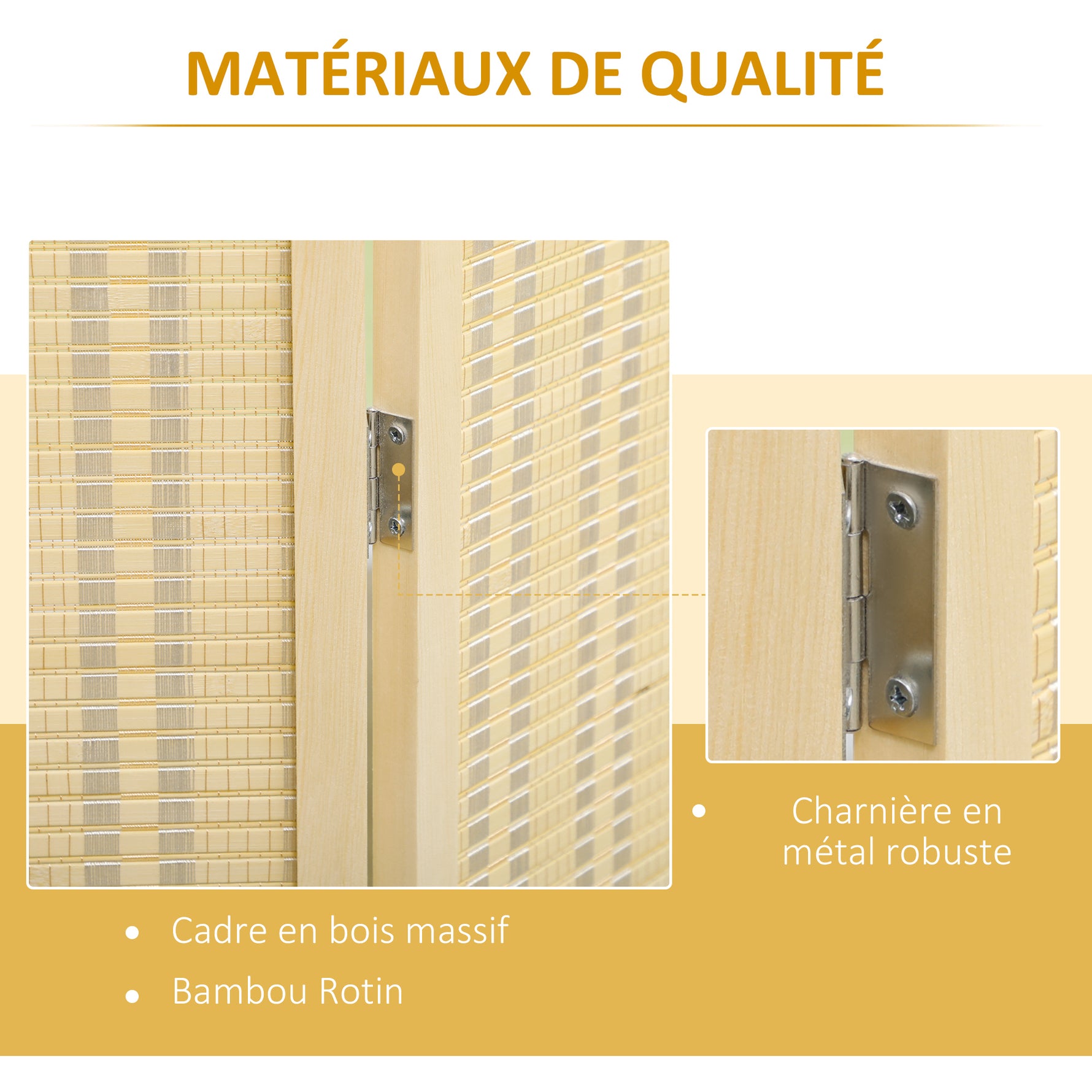 Paravent en bois séparateur de pièce closion de séparation pliable 4 panneaux 180 x 180 cm naturel