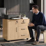 Caisson bureau meuble de rangement verrouillable avec 3 tiroirs et étagère réglable, roulettes, 40 x 60 x 56 cm, marron clair