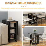 Table de cuisine table de salle à manger pliable amovible 3 étagères 2 abattants design moderne 120 x 60 x 75 cm noir