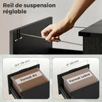 Caisson de Bureau avec 3 Tiroirs, Dossiers Suspendus pour Formats Lettre/A4, Style Rustique, 40x40x101cm, Noir