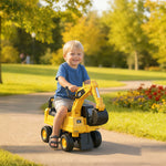 Tractopelle enfant sous licence CAT, porteur enfant, pelle manuelle, klaxon et rangement caché, 85x27,5x47,5cm, jaune