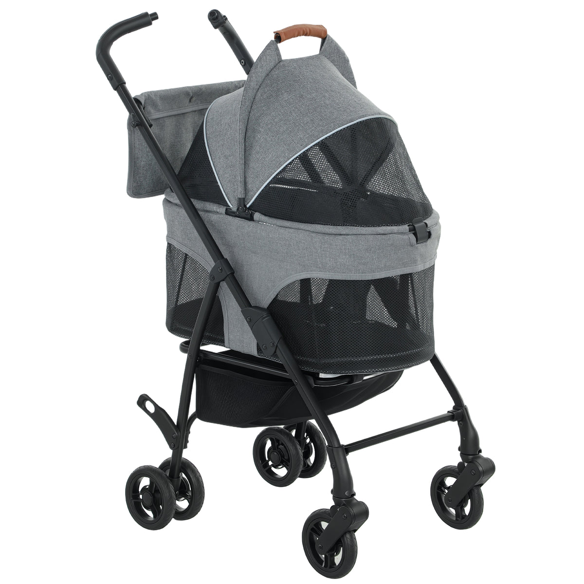 Hondenbuggy 3-in-1 Afneembaar Opvouwbaar Uitneembare Reiswieg en Ritsloos Vering Grijs