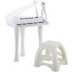 Piano enfant électronique 32 touches multifonctions avec micro haut parleur tabouret couvercle lumineux LED blanc