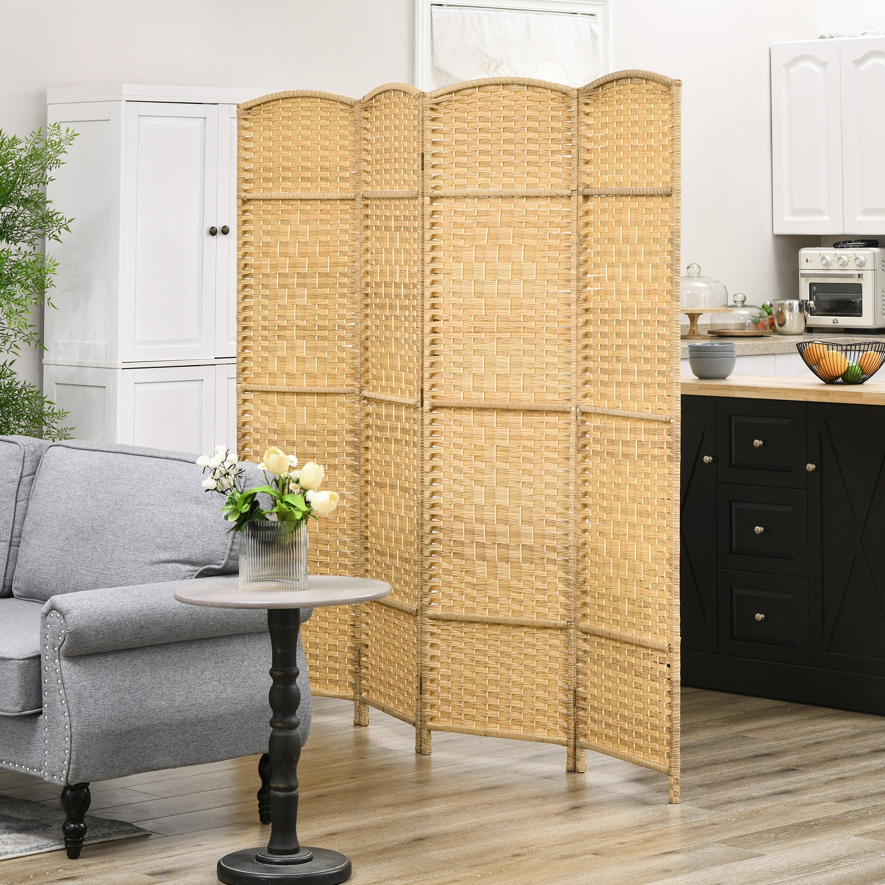 Paravent intérieur en bois 4 panneaux séparateur de pièce pliable pour salon chambre 180 x 180 cm bois naturel