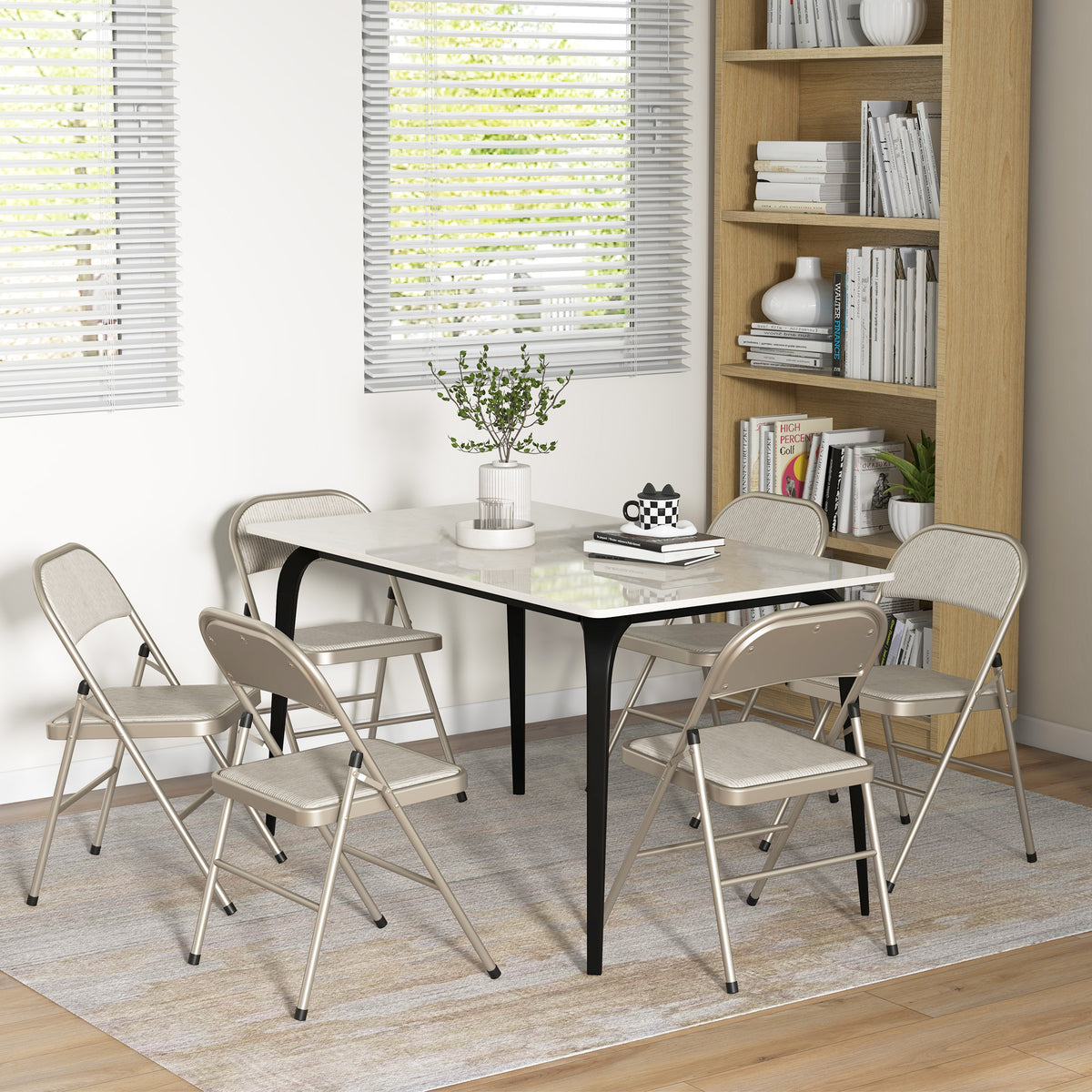 6er-Set Klappstühle, tragbare Esszimmerstühle, Stahlrahmen, Maße 45B x 46T x 78H cm, beige